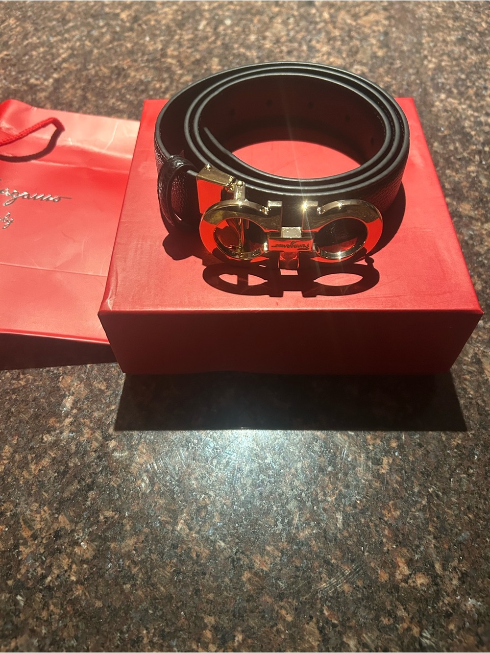 Salvatore Ferragamo Black Leather Belt with Gold Gancini Buckle